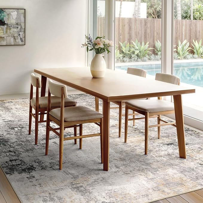 AUKOW 10x12 Area Rug for Living Room - Washable Abstract Rus Modern Neutral Soft Rug for Bedroom Dining Room No Slip Low Pile Carpet for Nursery Home Office - Charcoal Grey