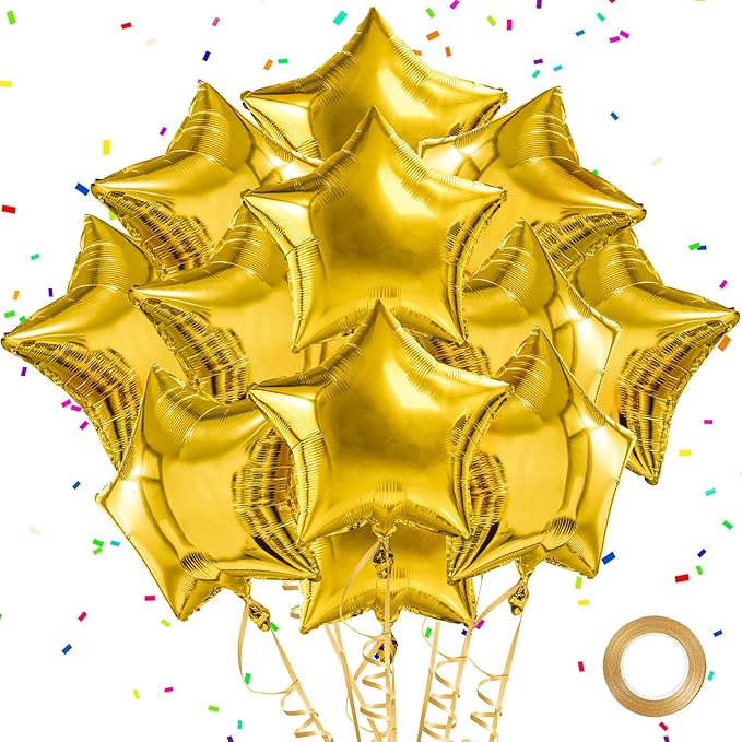 Gold Star Balloons Foil Graduation Mylar Balloons Helium Metallic Balloon 12pcs 18 Inch Gold Birthday Decorations Yellow Room Decor Class of 2025 Party Decorations Baby Shower Anniversary Wedding