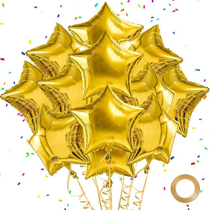 Gold Star Balloons Foil Graduation Mylar Balloons Helium Metallic Balloon 12pcs 18 Inch Gold Birthday Decorations Yellow Room Decor Class of 2025 Party Decorations Baby Shower Anniversary Wedding