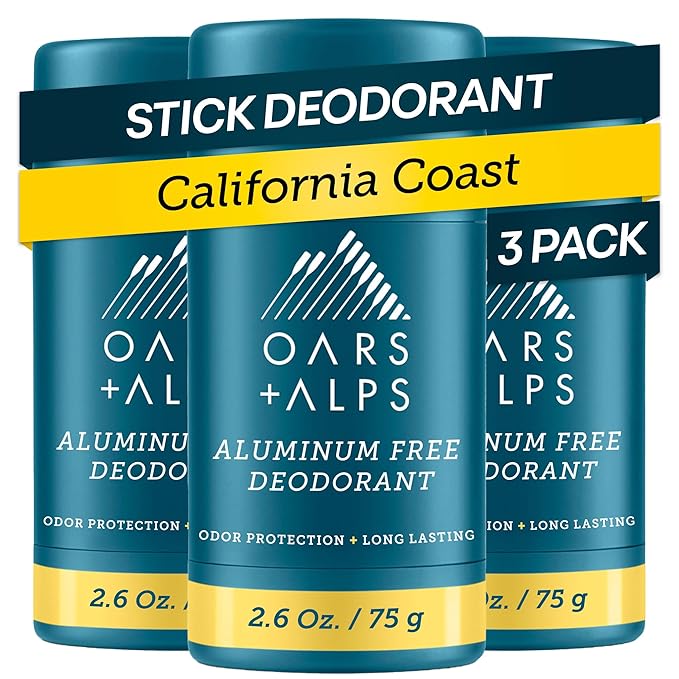 Oars + Alps Aluminum Free Deodorant for Men and Women, Dermatologist Tested and Made with Clean Ingredients, Travel Size, California Coast, 3 Pack, 2.6 Oz Each