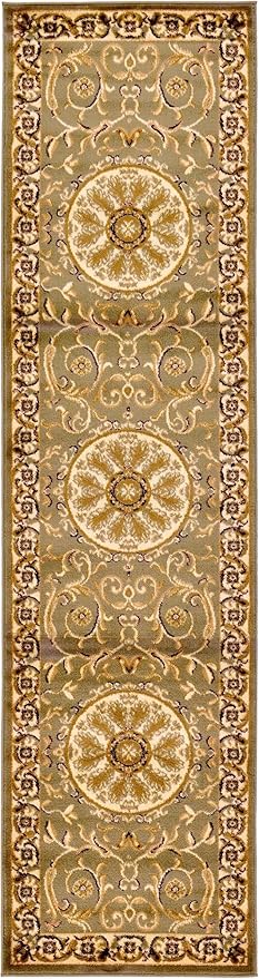 Rugs.com Chateau Collection Rug – 10 Ft Runner Light Green Medium-Pile Rug Perfect for Hallways, Entryways