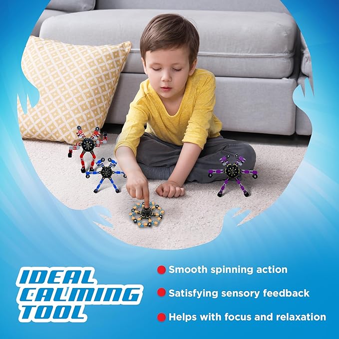 Stomp Rocket Robo Spinner, Transformable Fidget Spinner, 4-Pack - Transformer Robot Fidget Toy for Kids - Cool Sensory Gadgets - Spinning STEM Gifts & Party Favors for Boys, Girls, Teens & Adults
