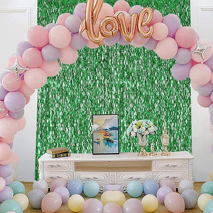 Green Foil Backdrop Curtain - CYLMFC 3 Pack 3.3 ft x 6.6 ft Birthday Streamers Party Curtains Decorations Backdrop Xmas Graduation Decor