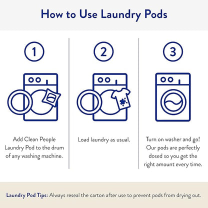 The Clean People Laundry Detergent Pods - Recyclable Packaging, Hypoallergenic, Stain Fighting - Ultra Concentrated, Laundry Soap - Baby (Unscented), 32 Pack