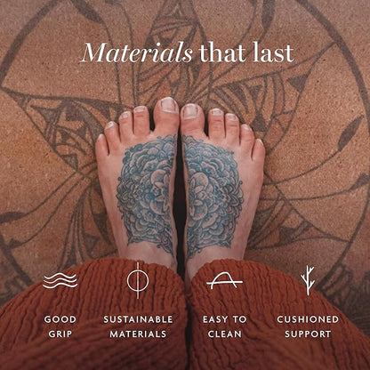 Shakti Warrior Cork Yoga Mat - Artist Designed, Premium Printed Eco-Friendly Non-Slip mat, Great for Regular & Hot Yoga, Pilates, Workouts 72 inch x 24 inch x 3mm Thick