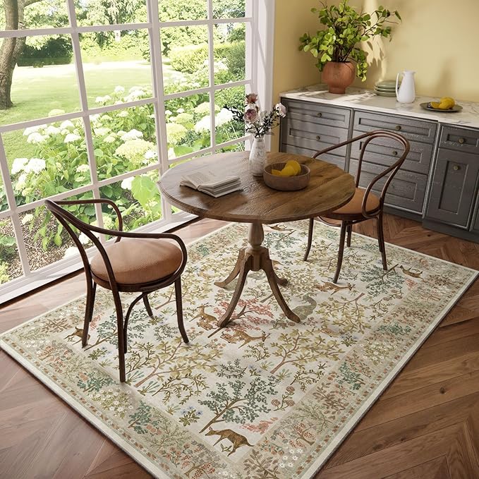 5x7 Area Rugs for Living Room: Washable Rug Vintage Area Rug Stain Resistant Non Slip Low Pile Lightweight Soft Carpets Rugs for Bedroom Dining Room Kitchen Nursery Kids Room Farmhouse Indoor