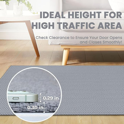 Braided Runner Rug 2x6 Ft Washable Runners for Hallways Kitchen Runner Rug with Rubber Backing Cotton Entryway Runner Indoor, Woven Floor Carpet for Hall Kitchen Bedroom, Light Gray
