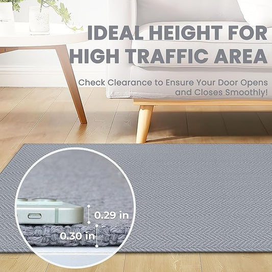 Braided Runner Rug 2x6 Ft Washable Runners for Hallways Kitchen Runner Rug with Rubber Backing Cotton Entryway Runner Indoor, Woven Floor Carpet for Hall Kitchen Bedroom, Light Gray