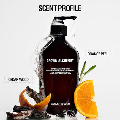 Grown Alchemist Invigorate Hand Wash. Sweet Orange, Cedarwood, Sage. Soothe, Soap to Gently Cleanse & Nourish Skin, (300mL).