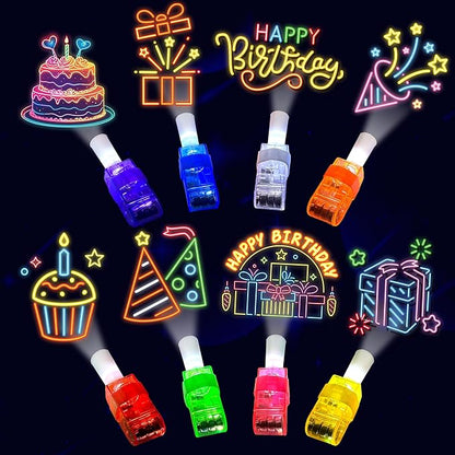 24PCS Neon Happy Birthday Party Favors LED Finger Lights：Glow-in-the-Dark Light-Up Toys Bulk for Kids 4-8-12,Goodie Bags for Kids Birthday Party Decorations Supplies, Classroom Prizes, Fun Gifts