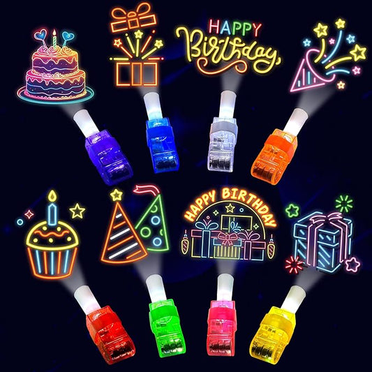 24PCS Neon Happy Birthday Party Favors LED Finger Lights：Glow-in-the-Dark Light-Up Toys Bulk for Kids 4-8-12,Goodie Bags for Kids Birthday Party Decorations Supplies, Classroom Prizes, Fun Gifts