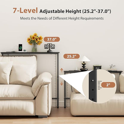 GRLEAF 2 Pack Adjustable Height Narrow Console Table with Power Outlets, 90" Long Sofa Table with Charging Station Behind Couch Table Entryway Table for Living Room and Hallway – Black