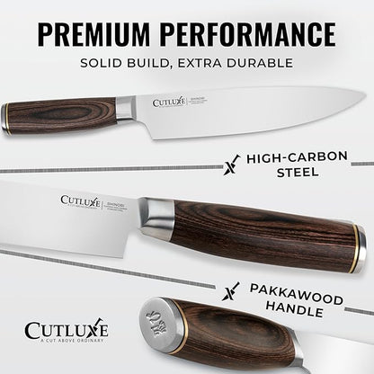 Cutluxe 3-Piece Chef Knife Set – Ultra Sharp Japanese Kitchen Knives, High Carbon Stainless Steel Blades, Full Tang Pakkawood Handles – Shinobi Series