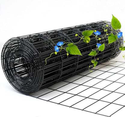 Black Metal Garden Fence, 60inch(H) x 50ft(L), 2 inch x 3 inch,14GA 2/3/4/5/6 Ft Tall Chicken Wire PVC Coated Welded Wire Mesh Roll for Dogs Border Yard Vegetable Plant Protection Poultry Netting