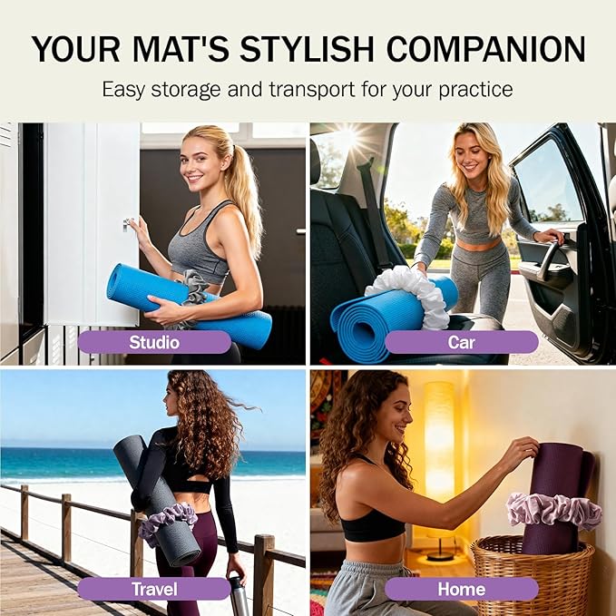 Slim Panda Yoga Mat Scrunchie, Secures Your Mat In Style & Cute, Durable Stretchable Velvet Fabric Yoga Mat Carrying Strap Fits All Standard Yoga Mats (mat not included)