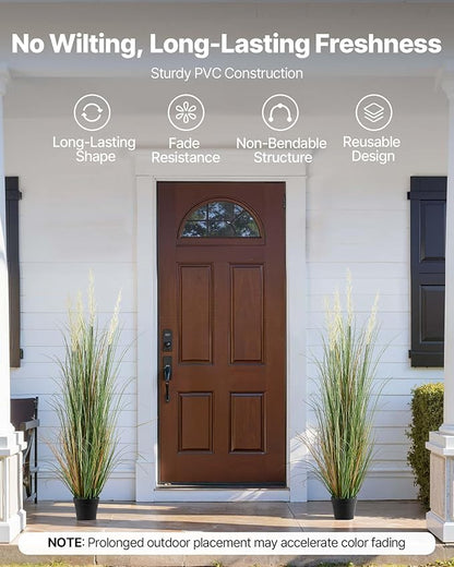 VEVOR Artificial Grass Plant, 2 Pack 59 inch Faux Reed Flower Grass in Pot, Premium PVC Fake Greenery Shrubs Plant for Indoor Outdoor House Home Garden Office Room Décor, Housewarming, Green