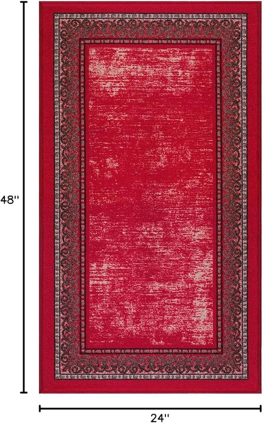 Antep Rugs Alfombras Bordered Modern 2x4 Non-Slip (Non-Skid) Low Pile Rubber Backing Kitchen Area Rug (Red, 2'3" x 4')