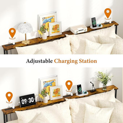 GRLEAF 39" Narrow Console Sofa Table with Built-in Power Strip (2 AC Outlets & 2 USB Ports) – 4.9ft Power Cord, Metal Frame, Easy Assembly, Ideal for Behind Couch, Hallway, and Office | Rustic Brown