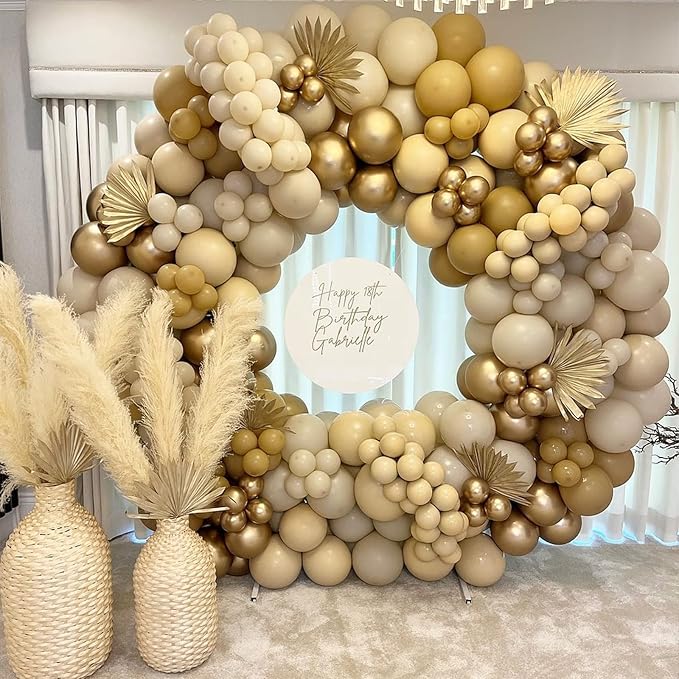 White Sand Balloons Set, 60 Pcs 12 Inch Double Stuffed Beige Boho Balloons with Metallic Chrome Champagne Nude Neutral Cream Balloon for Wedding Bridal Baby Shower Birthday Party Decorations