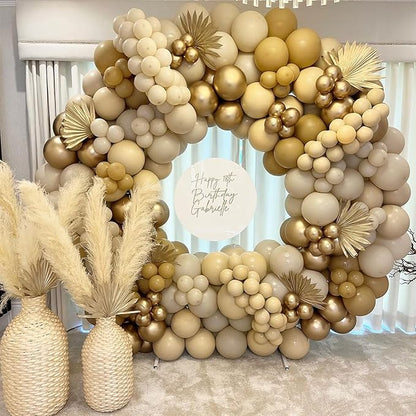 White Sand Balloons Set, 60 Pcs 12 Inch Double Stuffed Beige Boho Balloons with Metallic Chrome Champagne Nude Neutral Cream Balloon for Wedding Bridal Baby Shower Birthday Party Decorations