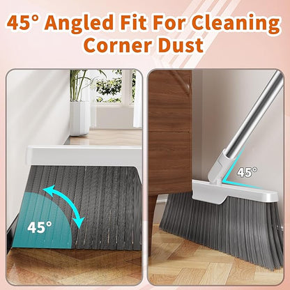 Household Broom with Dustpan, Magic Silicone Broom, Magic Broom with Extra-Long Adjustable Aluminum Handle for Floor, Glass, and Tile (White M1) (M3)