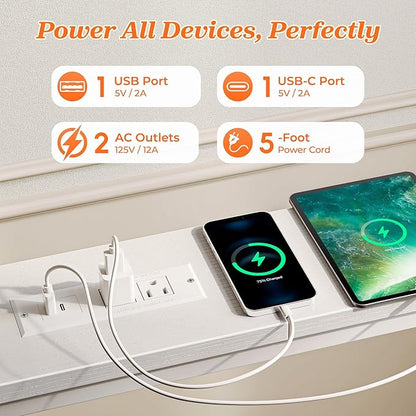 SUPERJARE Sofa Table with 2 Power Outlets and USB-C Ports, 5.9 Inch Narrow Console Table with Storage, Extra-Long, for Entryway Hallway Couch Behind Sofa, Small Spaces, White,102.3 Inch