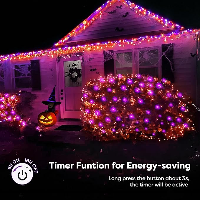 BlcTec Halloween Lights Outdoor 200 LED 8.2ft x 4.9ft Orange Purple Net Lights with 8 Modes, Timer, UL Certified, Connectable, Memory, Waterproof for Lawn, Trees, Bushes Outdoor Halloween Decorations