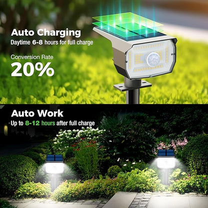 nipify Solar Spot Lights Outdoor Motion Sensor with 3 Modes, Solar Spotlights Outdoor Waterproof 2-in-1 Auto On/Off Landscape Lighting for Outside Yard Wall Garden Pathway, Cool White