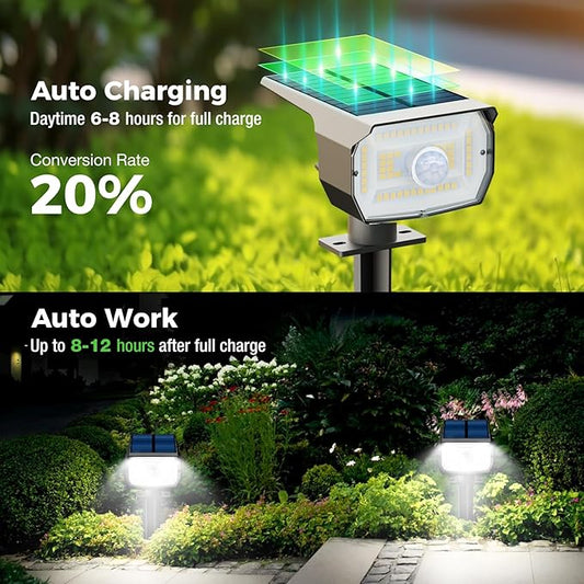 nipify 1 Pack Solar Lights Outdoor Waterproof, Motion Sensor Spot Lights 3 Modes Solar Powered Spotlights 2-in-1 Auto On/Off Landscape Lighting for Outside Yard Wall Garden, Cool White