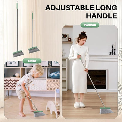 JOYMOOP Dark Teal Green Broom and Dustpan Set with 56” Handle, Upright Angle with Comb Teeth for Pet Hair and Hardwood Floors