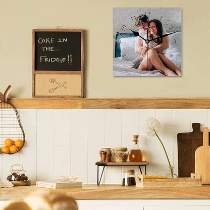 Custom Square Family Wall Clock with Photo Text, Personalized Picture Wall Clocks for Living Room Decor Customized Gift for Christmas Birthday Wedding Valentine's Fits Kitchen Bathroom