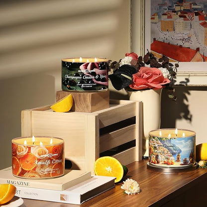 4EVER Scented Candles | 4-Wick 18oz Soy Wax Candle | Up to 50Hrs Clean Burn | Aromatherapy Candles for Home Scented | Gifts for Women & Mom, Amalfi Citrus