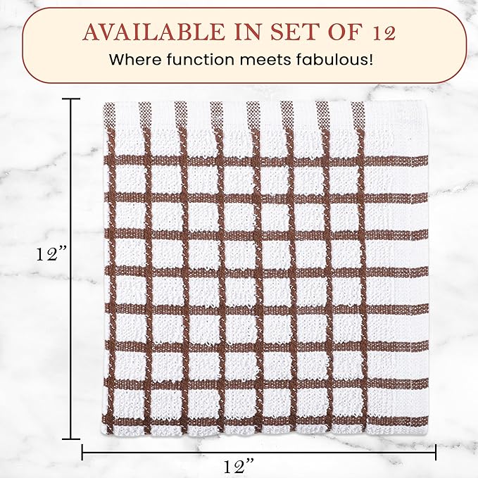 Vintage Vista 100% Cotton Dish Cloths (Pack of 12) - Dish Rags for Washing Dishes - Reusable & Highly Absorbent Kitchen Towels - Kitchen Rags for Christmas - (12" x 12" - Multicolor Checkered)