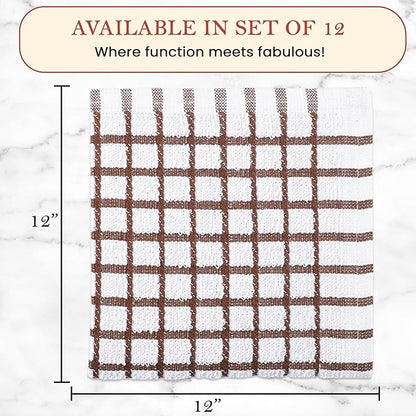 Vintage Vista 100% Cotton Dish Cloths (Pack of 12) - Dish Rags for Washing Dishes - Reusable & Highly Absorbent Kitchen Towels - Kitchen Rags for Christmas - (12" x 12" - Multicolor Checkered)