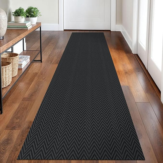 2x8 Ft Braided Runner Rug Washable Runners for Hallways Kitchen Runner Rug with Rubber Backing Cotton Entryway Runner Indoor, Woven Floor Carpet for Hall Kitchen Bedroom, Black/Grey