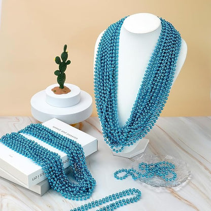 YAXINRUI 144 PCS Teal Bead Necklaces, Teal Mardi Gras Beads, 33 Inch Round Beaded Necklaces School Spirit Day Necklace for Mardi Gras Party Christmas Festive Events Party Favors