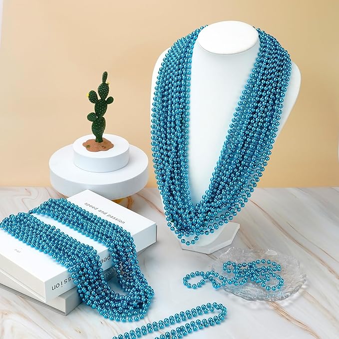 YAXINRUI 12 PCS Teal Bead Necklaces, Teal Mardi Gras Beads, 33 Inch Beaded Necklaces School Spirit Day Necklace for Mardi Gras Party Christmas Festive Events, Party Favors