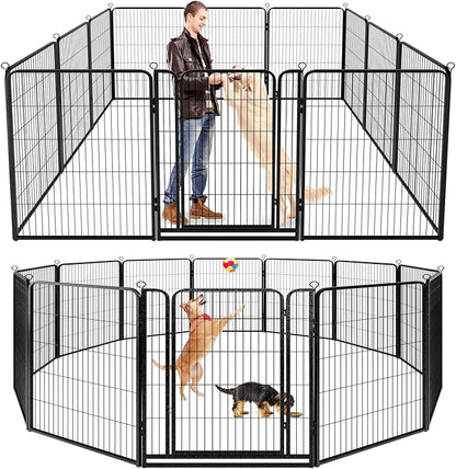 Dog Playpen Outdoor Extra Wide 12 Piece Panels Heavy Duty Dog Fence 47" Height Anti-Rust with Doors Portable for RV Camping Yard, Total 32FT, 79 Sq.ft, Snowy Black