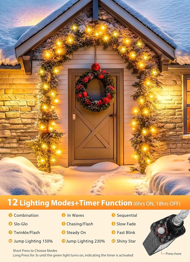 Minetom Christmas Lights Outdoor Cluster Lights - 1000 LED 50 Ft Christmas Firecrackers String Lights, 12 Modes Timer Waterproof Plug in Twinkle Fairy Light for Xmas Tree Garland Party, Warm White