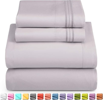 Nestl Split King Sheet Set - 1800 Ultra-Soft Microfiber Bed Sheets - Double Brushed - Deep Pockets - Easy Fit - 5 Piece Set - Bed Sheets & Pillowcases (Split King, Grey Lavender)