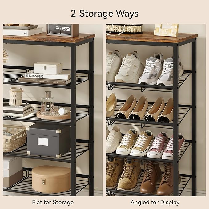 Shoe Rack for Closet,5 Tier Shoe Organizer for Entryway,Shoe Shelf with Storage Shelves and Spacious Top,Max Holds 20 of Shoes,Rustic Brown