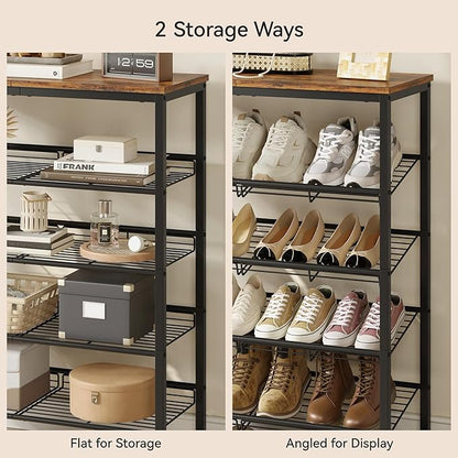 Shoe Rack for Closet,5 Tier Shoe Organizer for Entryway,Shoe Shelf with Storage Shelves and Spacious Top,Max Holds 20 of Shoes,Rustic Brown