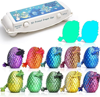 12PCS 3D Printed Dragon Eggs with Mini Dragons Inside – Sensory Fidget Toys for Adults & Kids, Eco-Friendly Egg Paper Packaging, Party Favors, Stress Relief Gifts (Series C)