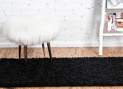 Unique Loom Solid Shag Collection Area Rug (2' 6" x 16' 5" Runner, Jet Black)