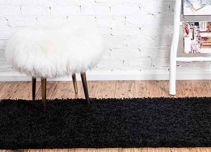 Unique Loom Solid Shag Collection Area Rug (2' 6" x 13' 1" Runner, Jet Black)