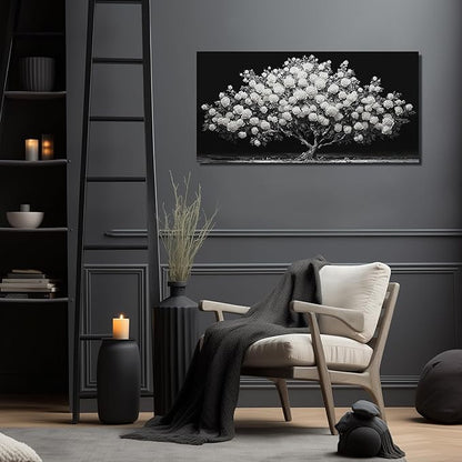 JuhaiArt White Rose Tree Wall Art Bedroom Black Wall Decor Floral Picture for Bedroom Office 20"x 40"