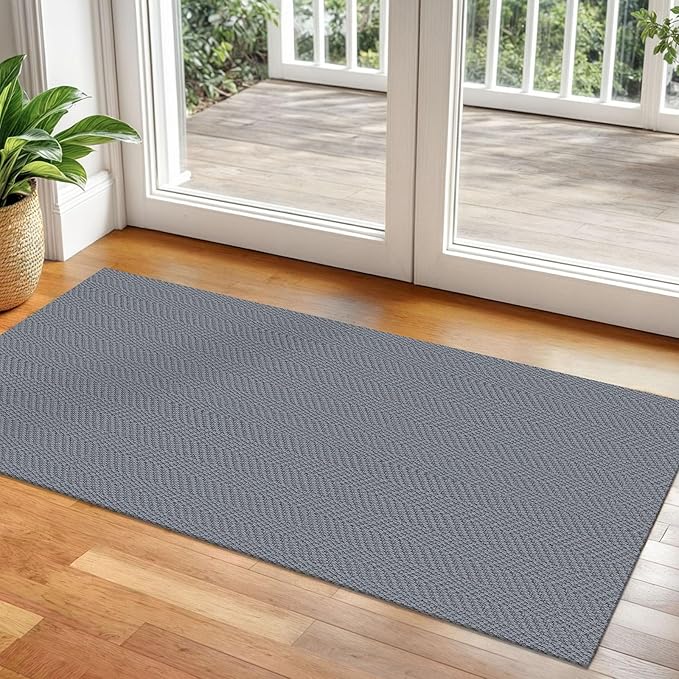 2x5 Ft Runner Rug Washable Runners for Hallways Kitchen Runner Rug with Rubber Backing Cotton Entryway Runner Indoor, Woven Floor Carpet for Hall Kitchen Bedroom, Grey