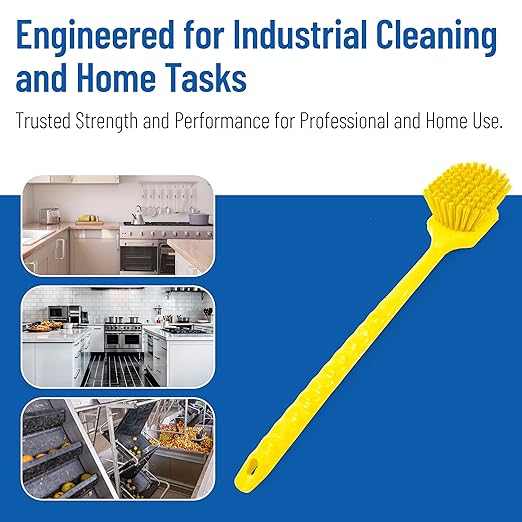 SPARTA 40501EC04 Plastic Large Scrub Brush, Kitchen Brush, Utility Brush With Long Handle For Cleaning, 20 Inches, Yellow, (Pack of 6)