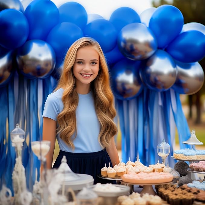 130PCS Blue Balloons, Latex Balloons Different Sizes 18/12/10/5 Inch, Helium Balloons with Ribbon, Party Balloon Set for Birthday Wedding Graduation Anniversary Baby Shower Decorations.