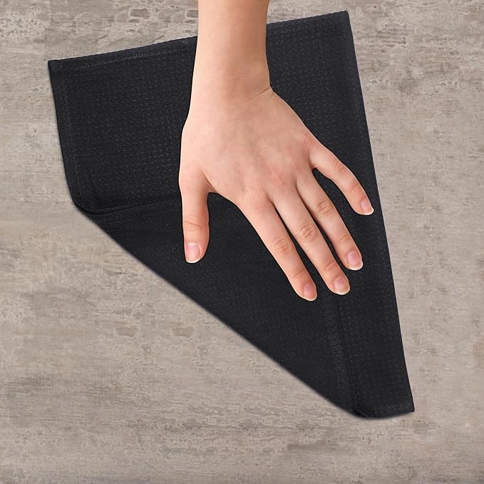 Kitchen Towels Set of 6 Soft Premium Cotton Highly Absorbent Dish Towels 18x28 Inches, Washable & Reusable Tea Towel, Quick Drying Dish Cloths with Hanging Loop - Black Solid